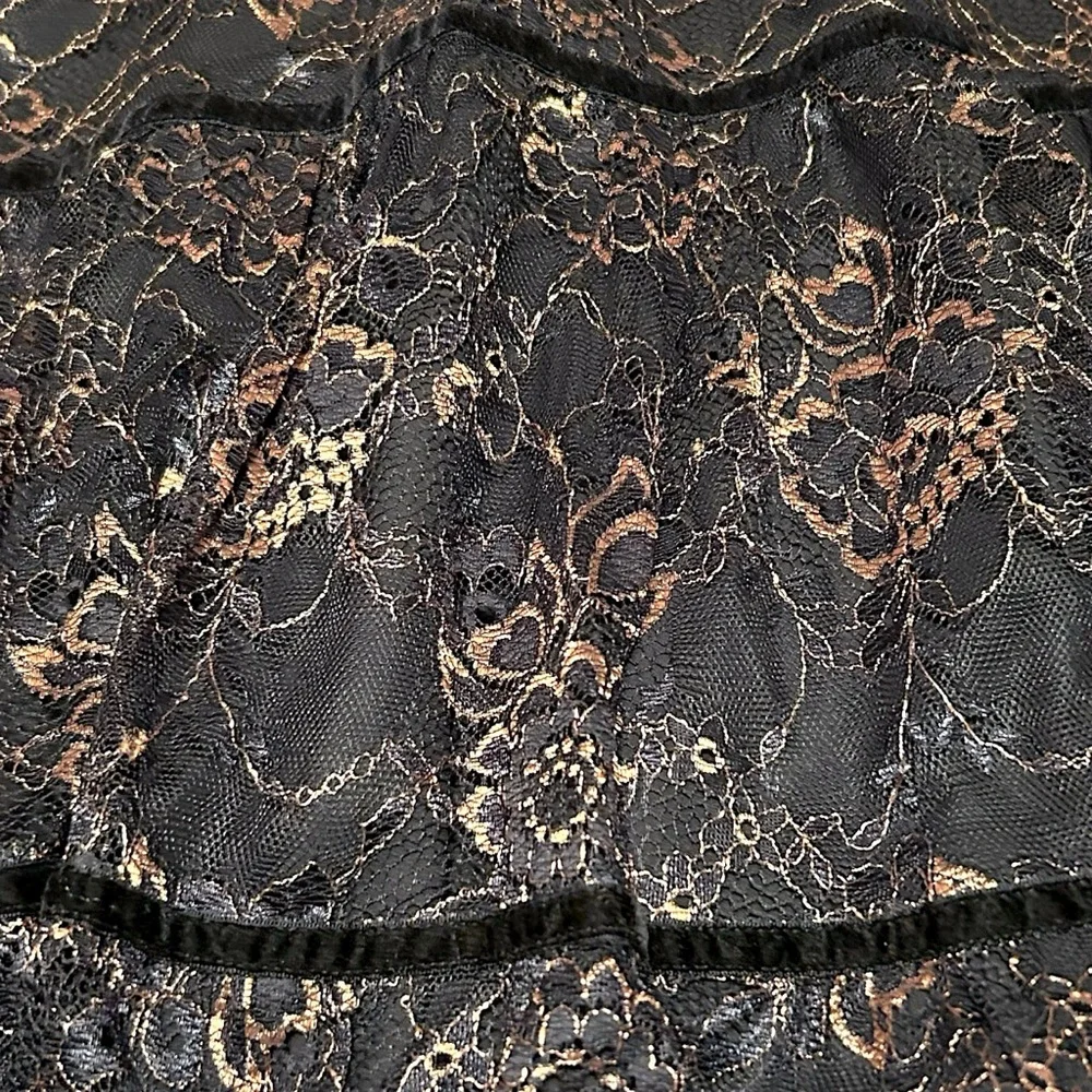 LAUREN RALPH LAUREN Skirt Womens 14 Black Gold Lace Tier MIDI Cocktail - Picture 2 of 14
